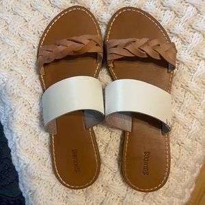 Tan and White Flat Sandals